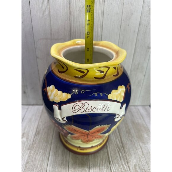 Vtg Cobalt Blue 11" Tall Cookie Jar BISCOTTI Canister Fall Leaves French Country - Picture 12 of 12